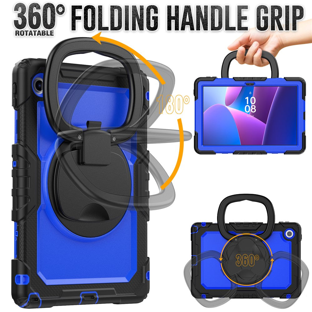 For Lenovo Tab 10.1 (2025) TB-311XU  /  Tab TB311FU Kickstand Case PC + Silicone Tablet Cover with Shoulder Strap - Black  /  Dark Blue