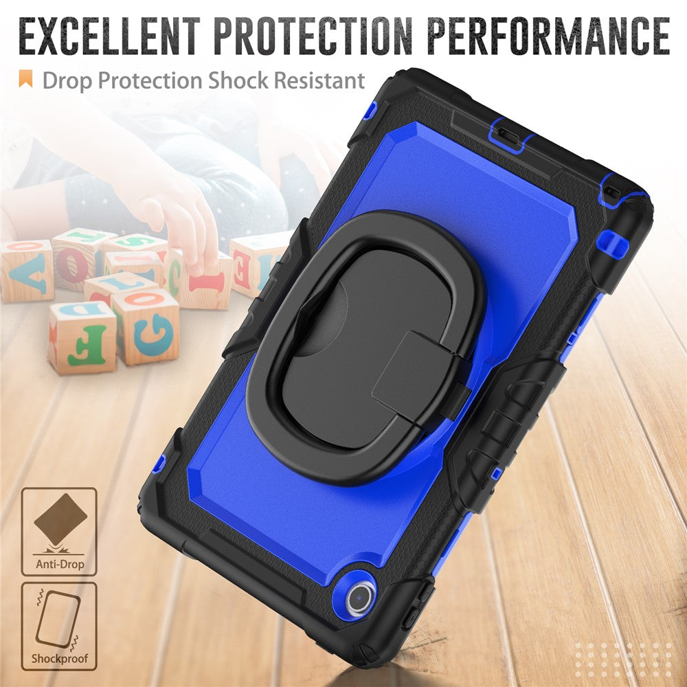 For Lenovo Tab 10.1 (2025) TB-311XU  /  Tab TB311FU Kickstand Case PC + Silicone Tablet Cover with Shoulder Strap - Black  /  Dark Blue