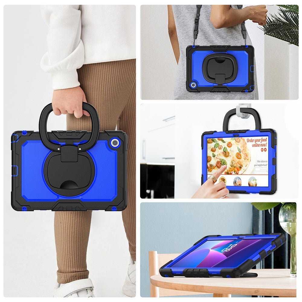 For Lenovo Tab 10.1 (2025) TB-311XU  /  Tab TB311FU Kickstand Case PC + Silicone Tablet Cover with Shoulder Strap - Black  /  Dark Blue