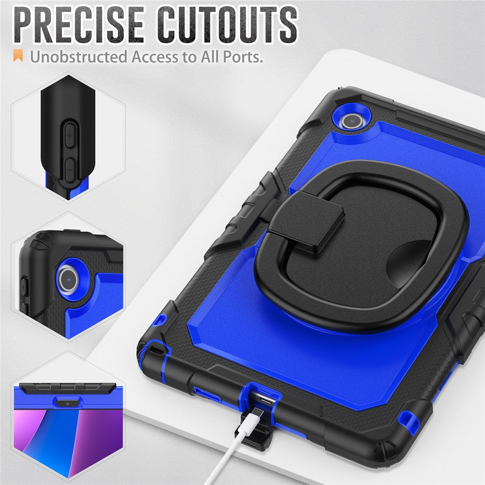 For Lenovo Tab 10.1 (2025) TB-311XU  /  Tab TB311FU Kickstand Case PC + Silicone Tablet Cover with Shoulder Strap - Black  /  Dark Blue