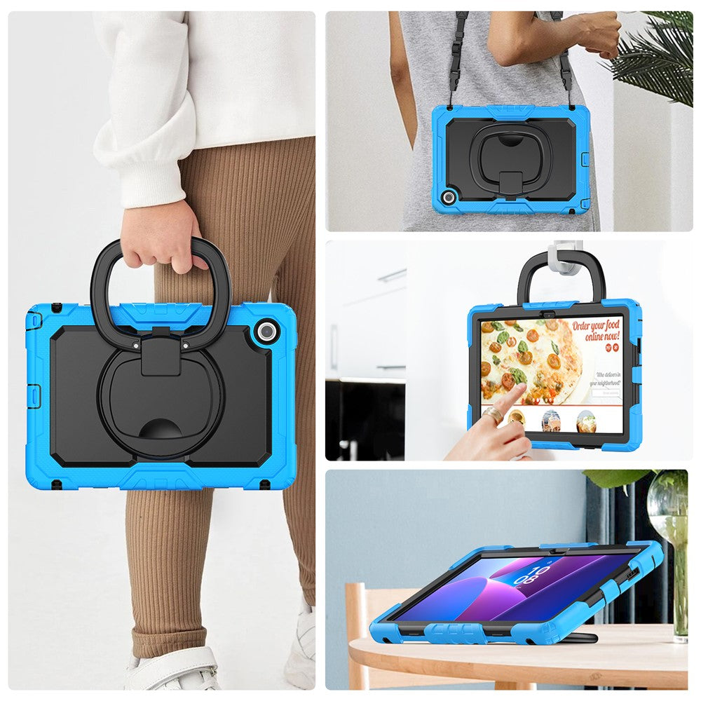 For Lenovo Tab 10.1 (2025) TB-311XU  /  Tab TB311FU Kickstand Case PC + Silicone Tablet Cover with Shoulder Strap - Baby Blue