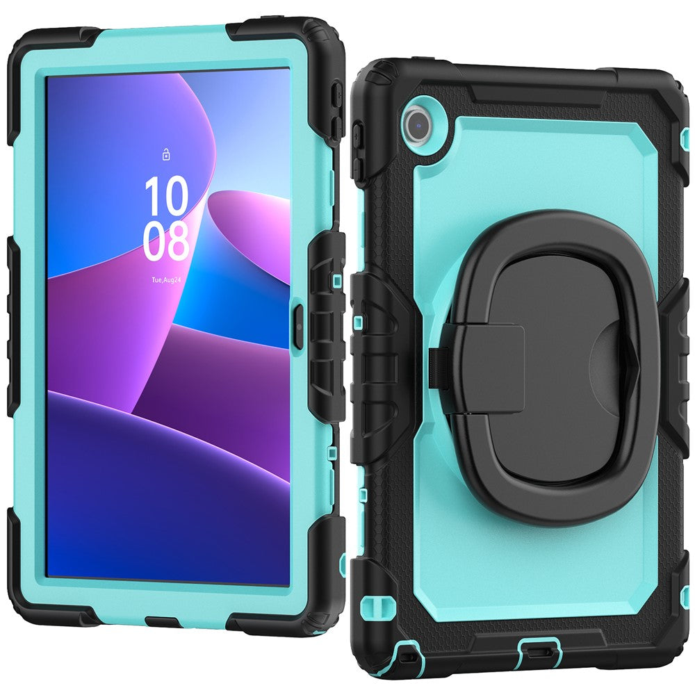 For Lenovo Tab 10.1 (2025) TB-311XU  /  Tab TB311FU Kickstand Case PC + Silicone Tablet Cover with Shoulder Strap - Black  /  Baby Blue