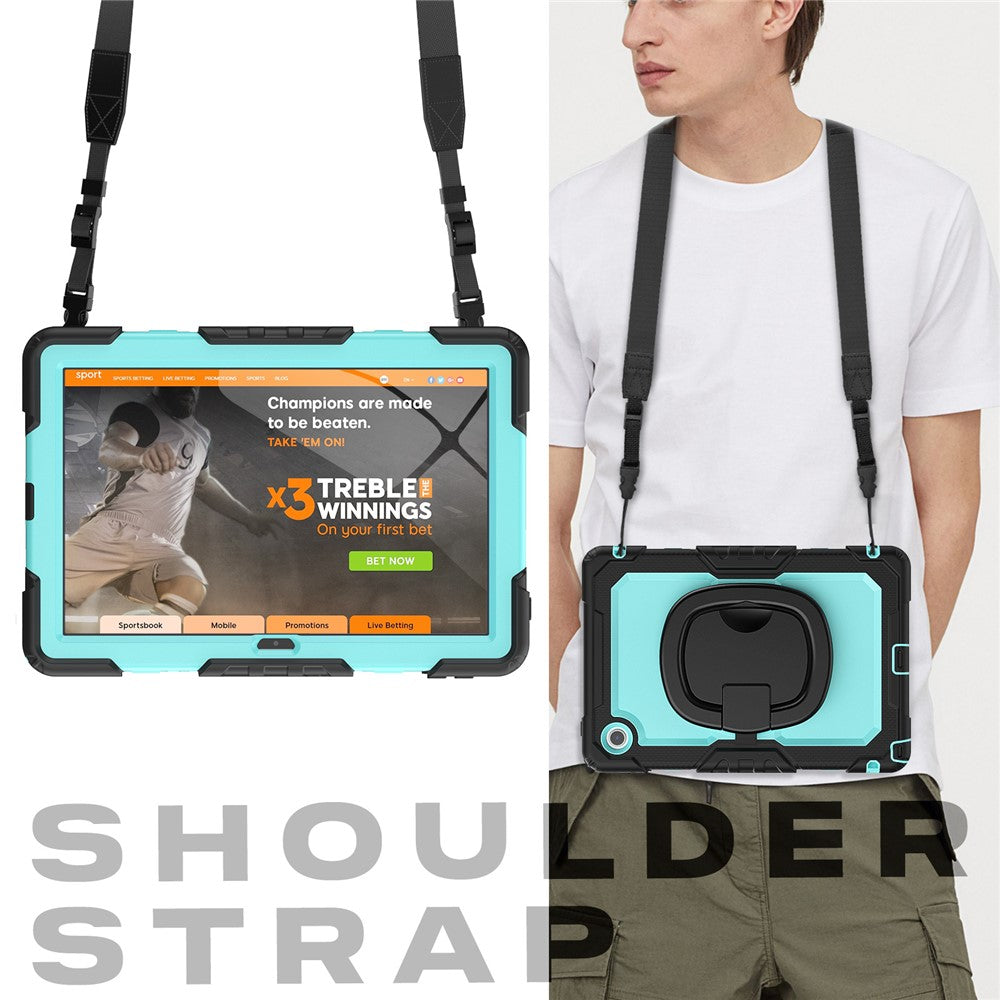 For Lenovo Tab 10.1 (2025) TB-311XU  /  Tab TB311FU Kickstand Case PC + Silicone Tablet Cover with Shoulder Strap - Black  /  Baby Blue