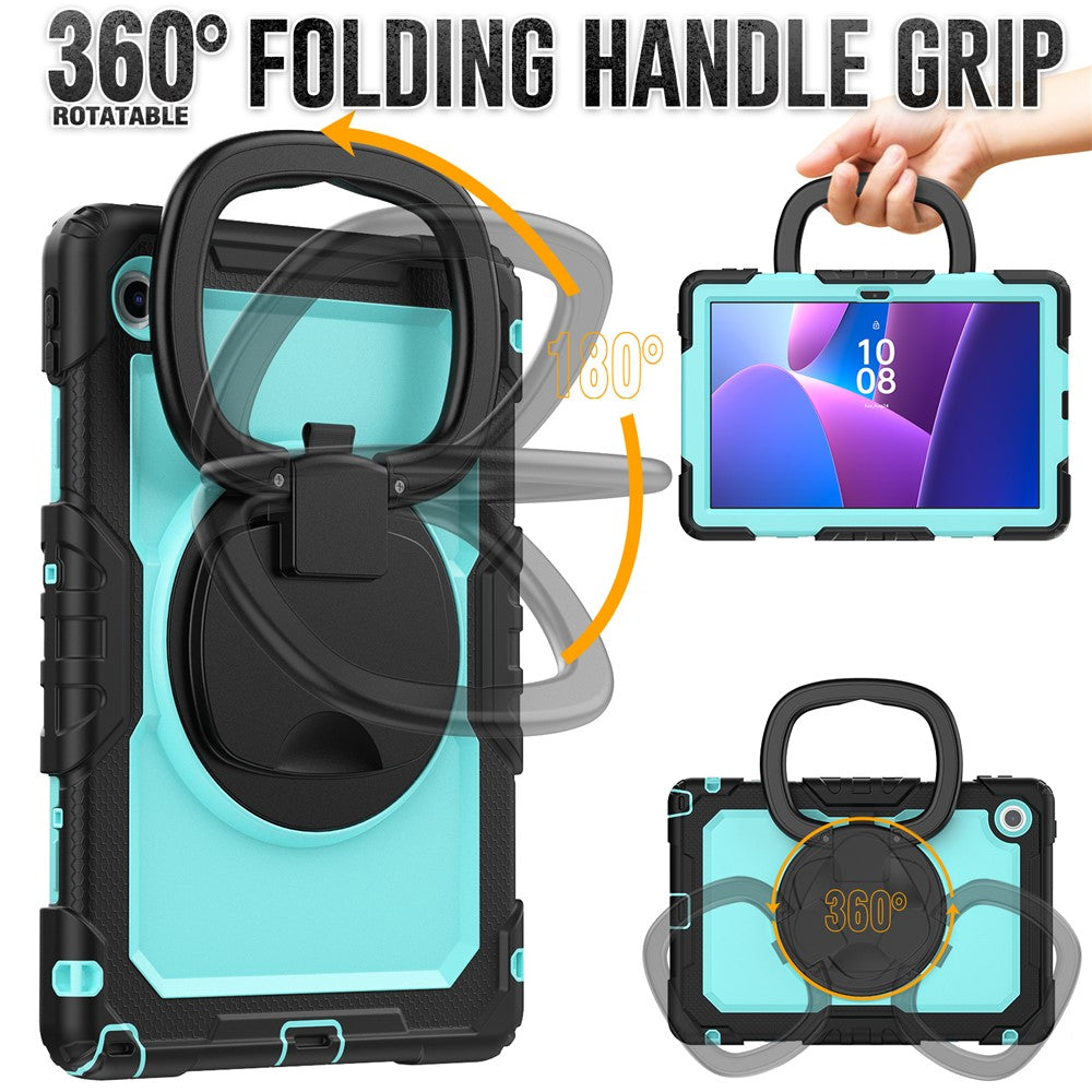 For Lenovo Tab 10.1 (2025) TB-311XU  /  Tab TB311FU Kickstand Case PC + Silicone Tablet Cover with Shoulder Strap - Black  /  Baby Blue