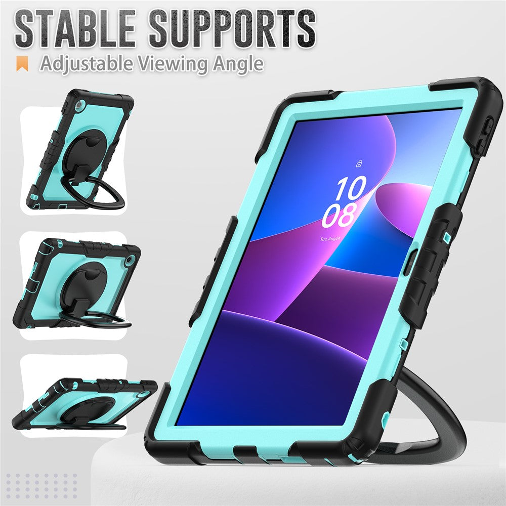 For Lenovo Tab 10.1 (2025) TB-311XU  /  Tab TB311FU Kickstand Case PC + Silicone Tablet Cover with Shoulder Strap - Black  /  Baby Blue