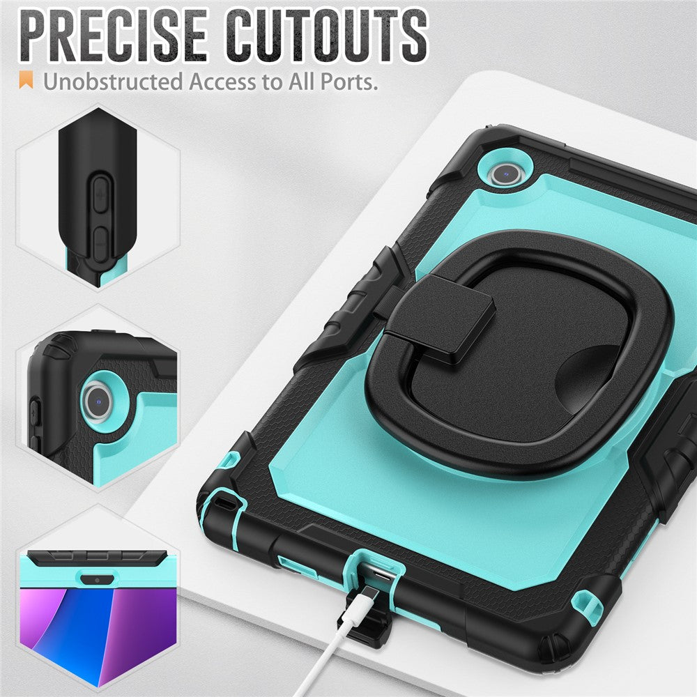 For Lenovo Tab 10.1 (2025) TB-311XU  /  Tab TB311FU Kickstand Case PC + Silicone Tablet Cover with Shoulder Strap - Black  /  Baby Blue