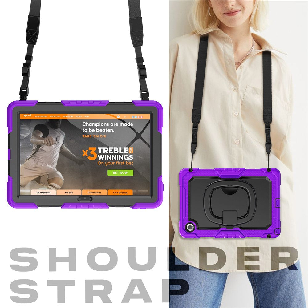 For Lenovo Tab 10.1 (2025) TB-311XU  /  Tab TB311FU Kickstand Case PC + Silicone Tablet Cover with Shoulder Strap - Purple