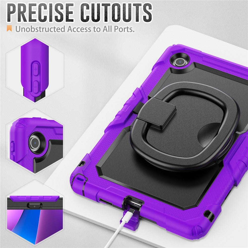 For Lenovo Tab 10.1 (2025) TB-311XU  /  Tab TB311FU Kickstand Case PC + Silicone Tablet Cover with Shoulder Strap - Purple