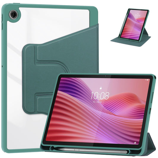 For Lenovo Tab TB311FU Case 360° Rotary Stand PU Leather+Acrylic Tablet Cover (Without Keyboard) - Blackish Green