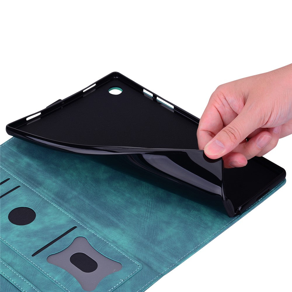 For Lenovo Tab K10C / Tab E10C Case Card Slots Leather Tablet Stand Folio Cover Flower Cat - Green