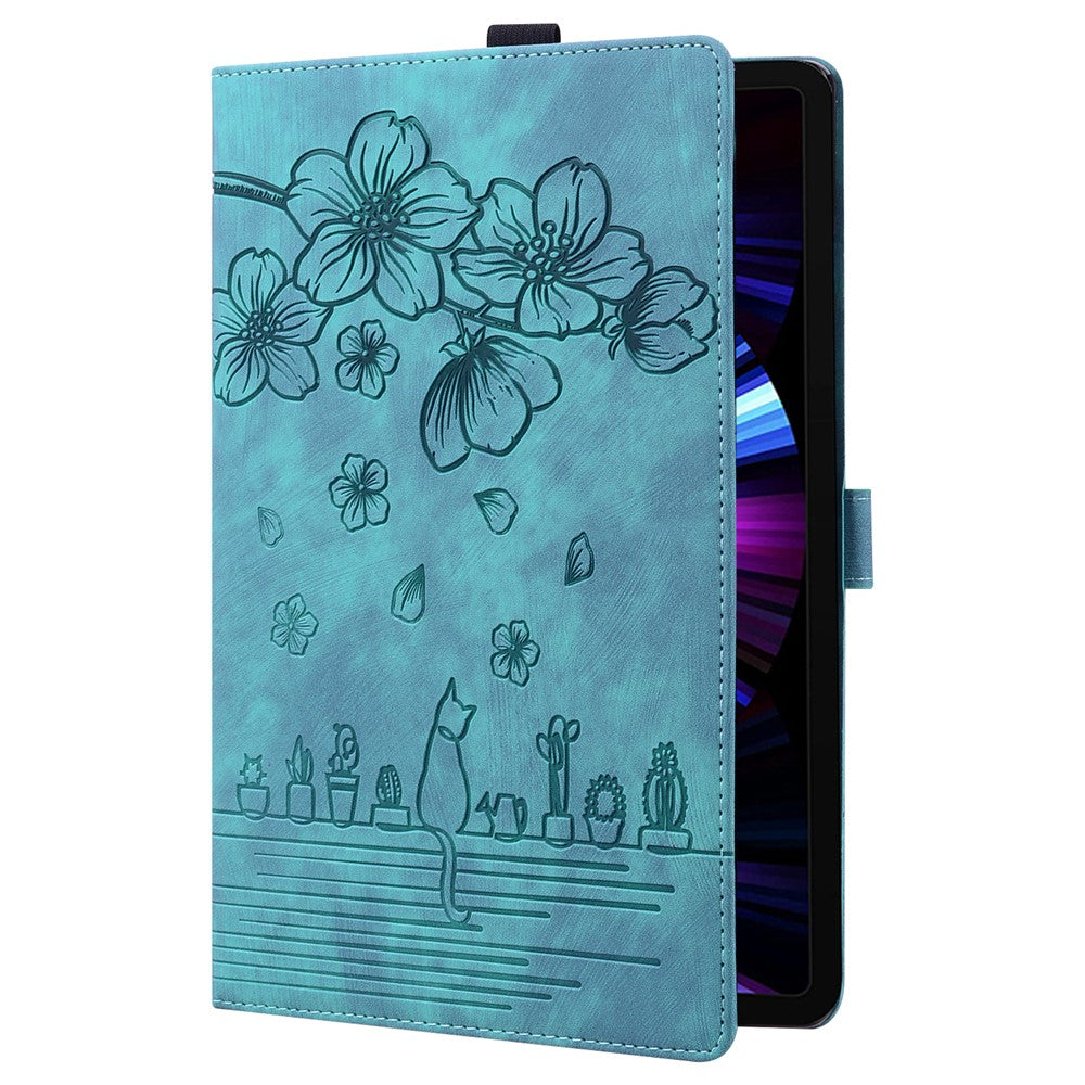 For Lenovo Tab K10C / Tab E10C Case Card Slots Leather Tablet Stand Folio Cover Flower Cat - Green