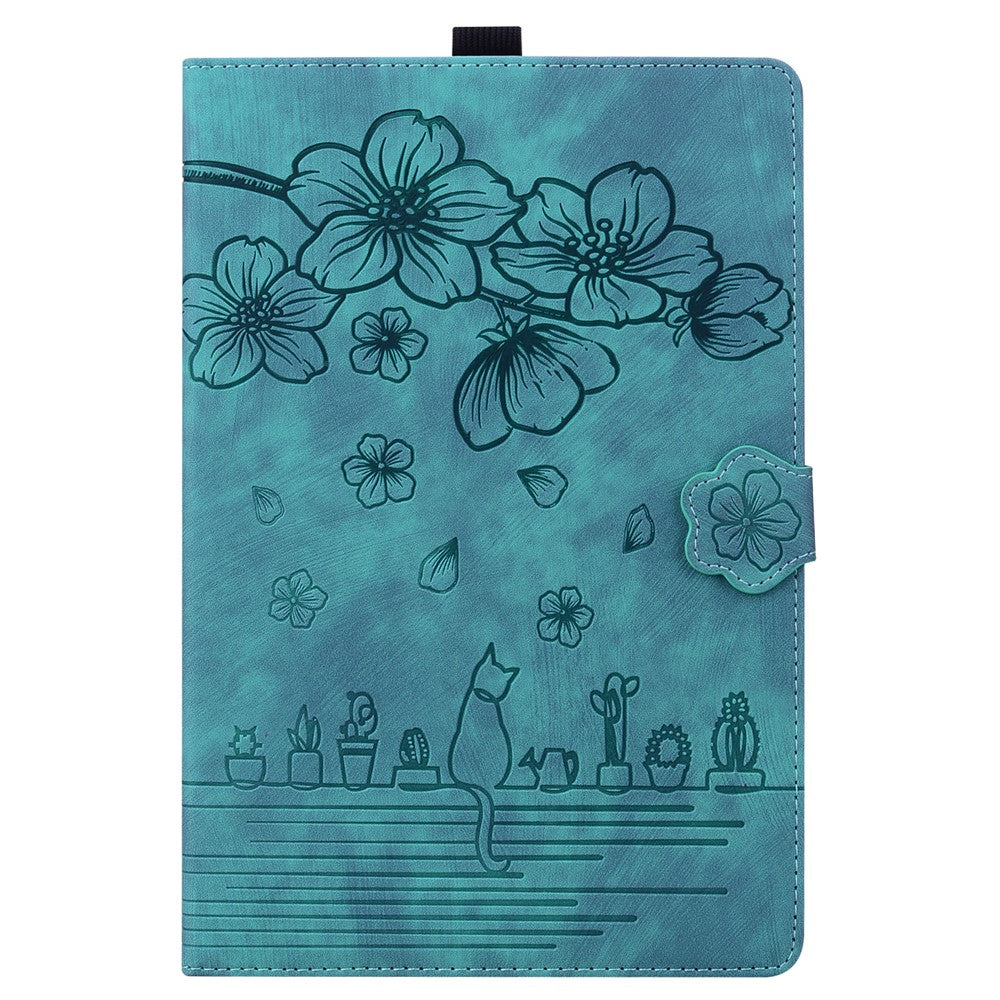 For Lenovo Tab K10C / Tab E10C Case Card Slots Leather Tablet Stand Folio Cover Flower Cat - Green
