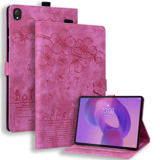 For Lenovo Tab K10C / Tab E10C Case Card Slots Leather Tablet Stand Folio Cover Flower Cat - Rose