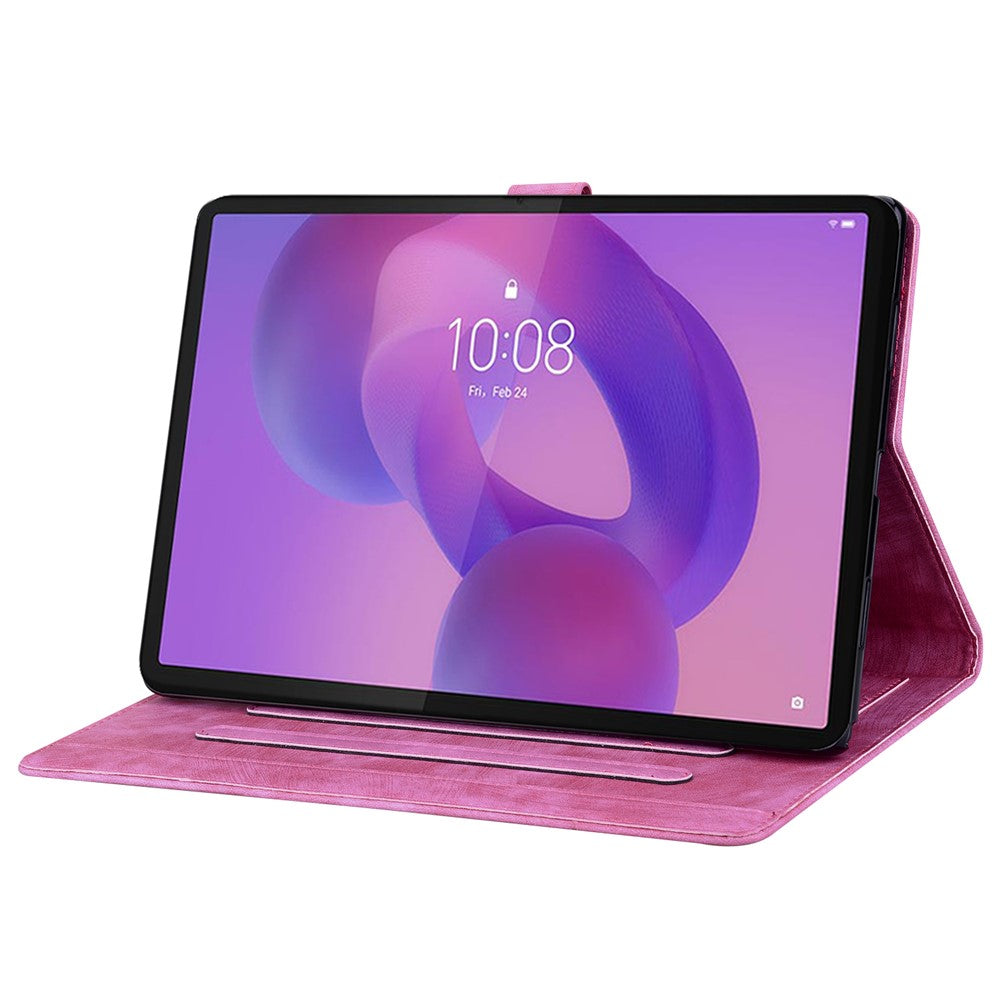 For Lenovo Tab K10C / Tab E10C Case Card Slots Leather Tablet Stand Folio Cover Flower Cat - Rose