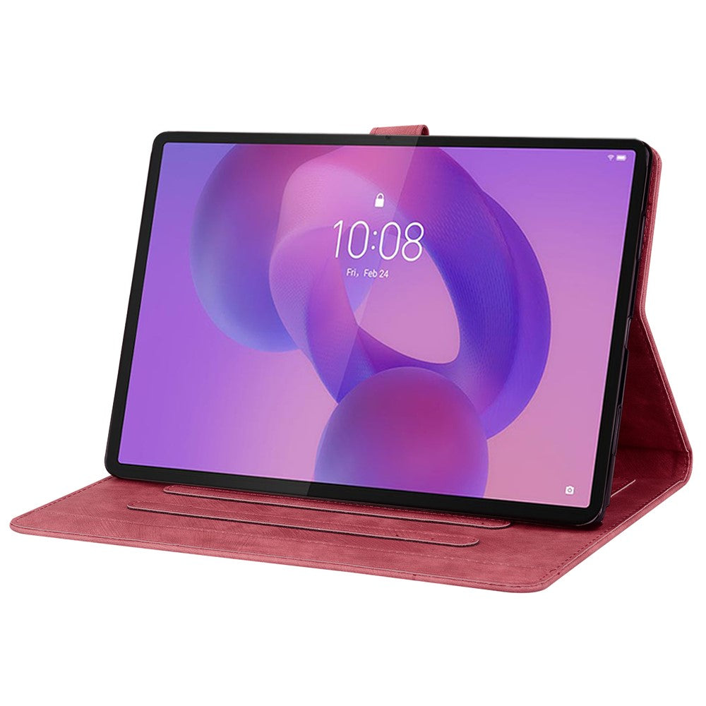 For Lenovo Tab K10C / Tab E10C Case Card Slots Leather Tablet Stand Folio Cover Flower Cat - Red