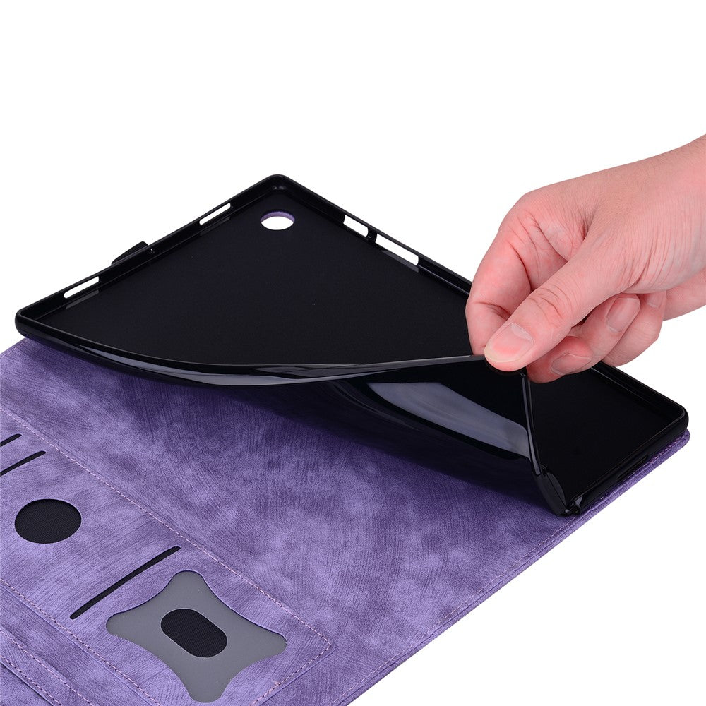 For Lenovo Tab K10C / Tab E10C Case Card Slots Leather Tablet Stand Folio Cover Flower Cat - Purple
