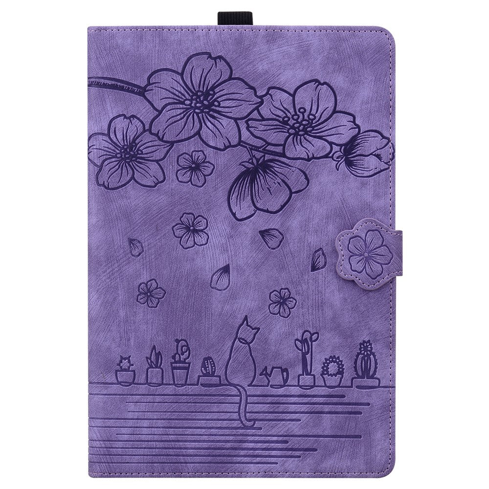 For Lenovo Tab K10C / Tab E10C Case Card Slots Leather Tablet Stand Folio Cover Flower Cat - Purple