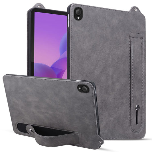 For Lenovo Tab K10C / Tab E10C Case Hand Strap Kickstand Leather Tablet Cover - Grey