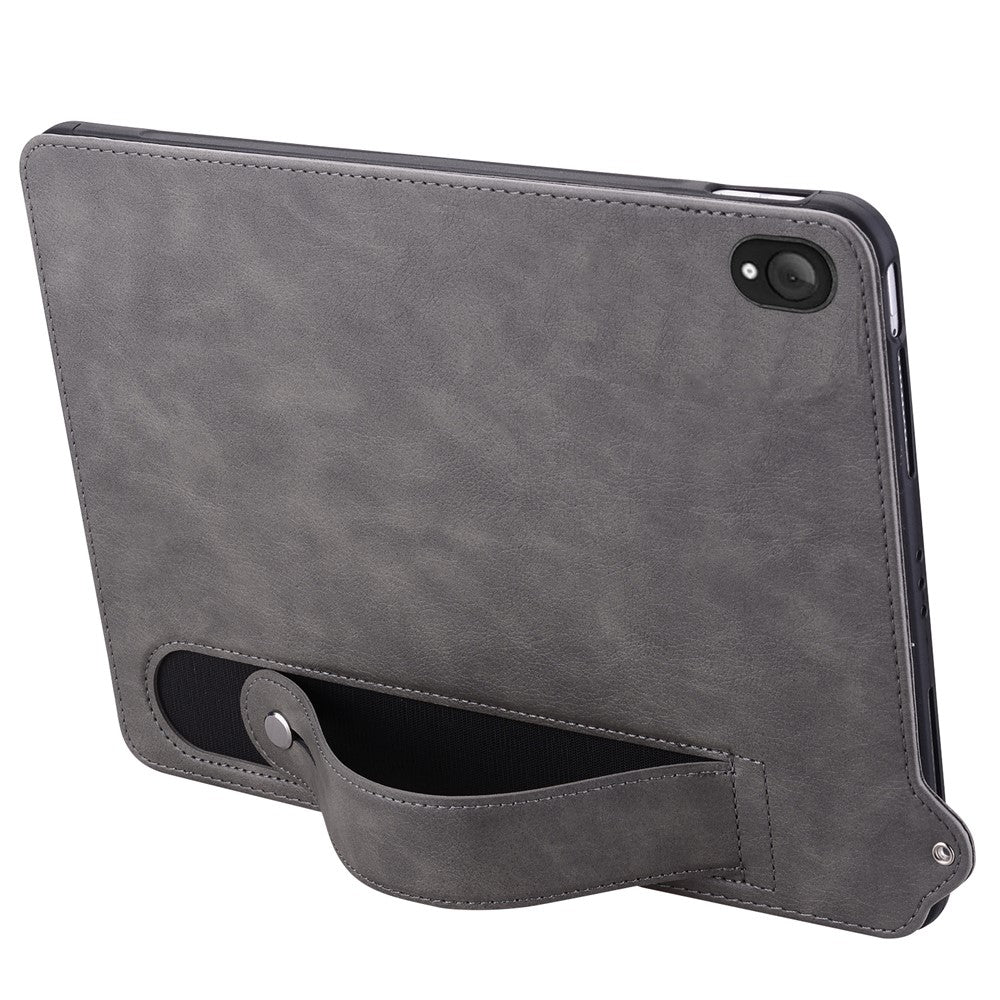 For Lenovo Tab K10C / Tab E10C Case Hand Strap Kickstand Leather Tablet Cover - Grey