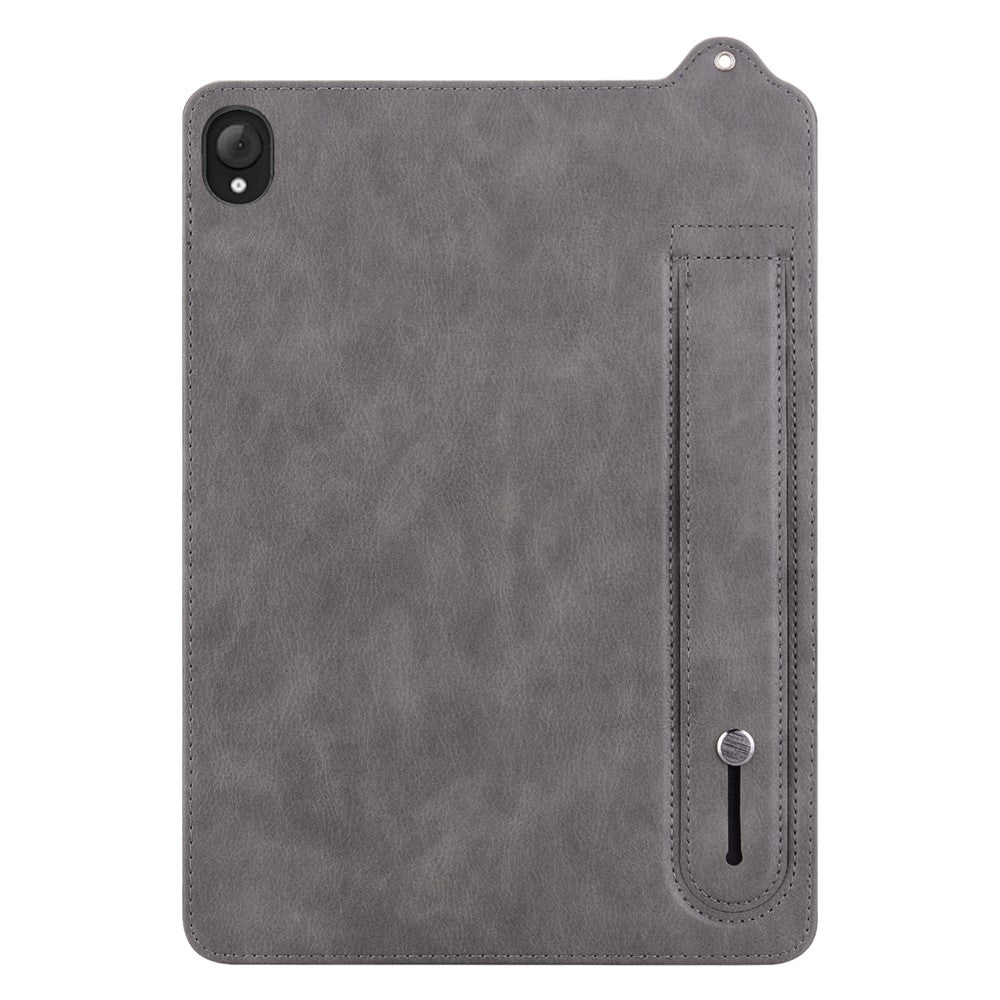 For Lenovo Tab K10C / Tab E10C Case Hand Strap Kickstand Leather Tablet Cover - Grey