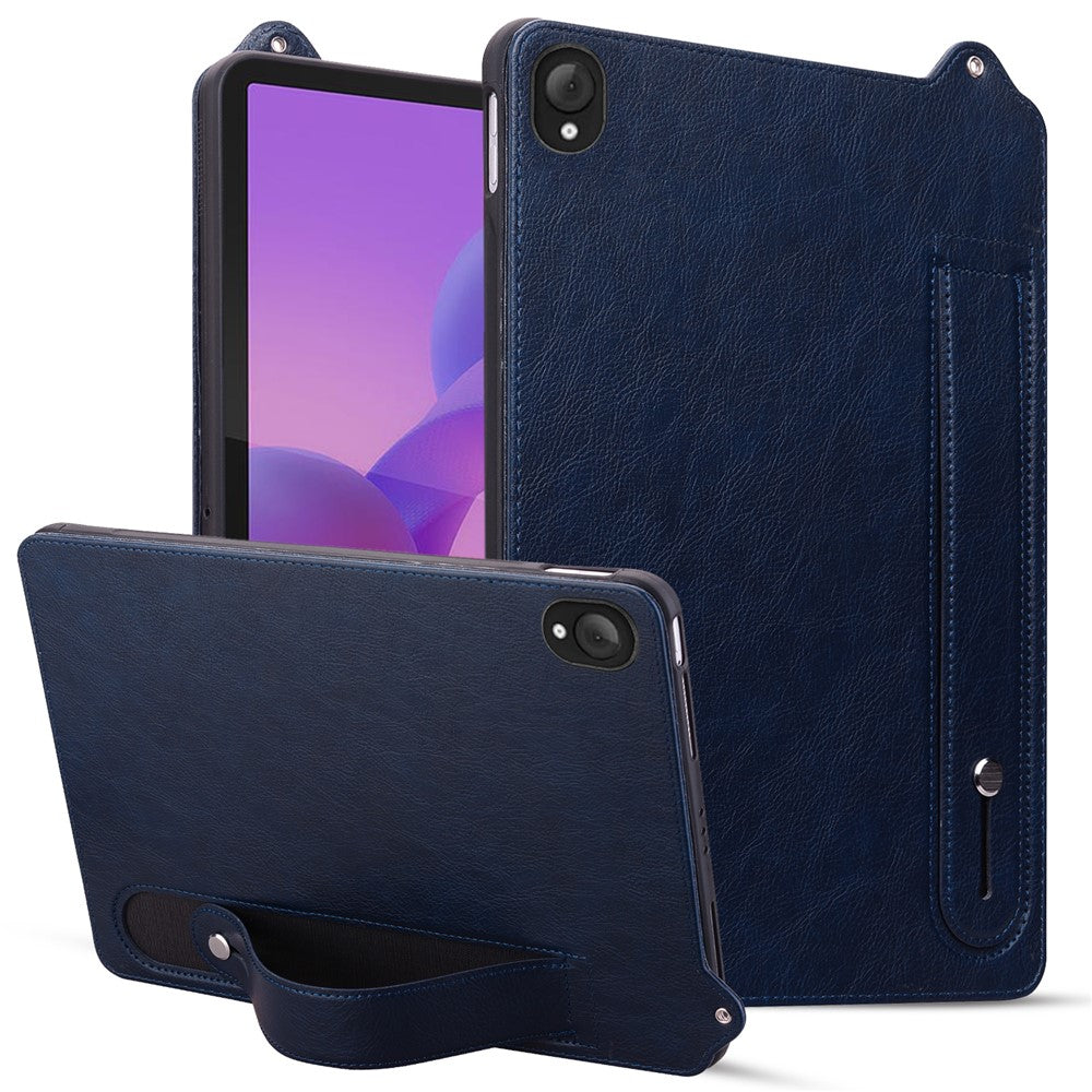 For Lenovo Tab K10C / Tab E10C Case Hand Strap Kickstand Leather Tablet Cover - Blue