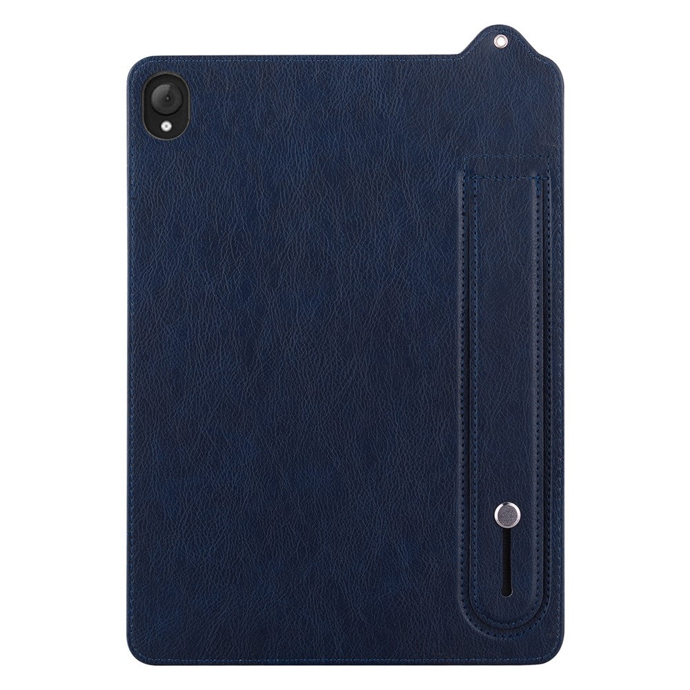 For Lenovo Tab K10C / Tab E10C Case Hand Strap Kickstand Leather Tablet Cover - Blue