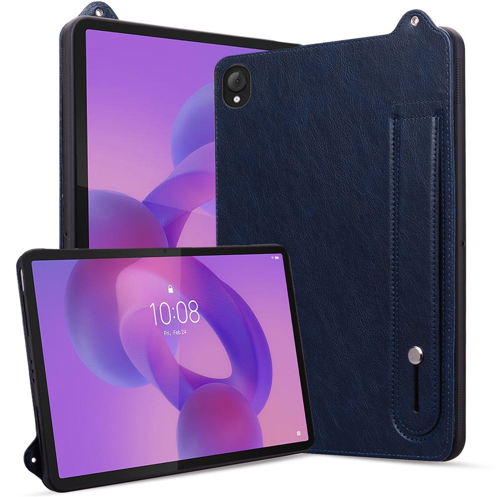 For Lenovo Tab K10C / Tab E10C Case Hand Strap Kickstand Leather Tablet Cover - Blue
