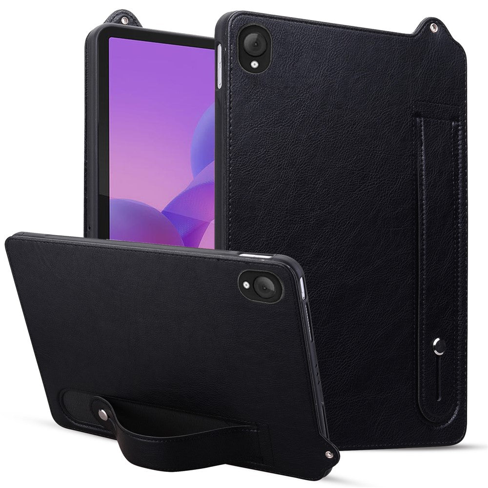 For Lenovo Tab K10C / Tab E10C Case Hand Strap Kickstand Leather Tablet Cover - Black