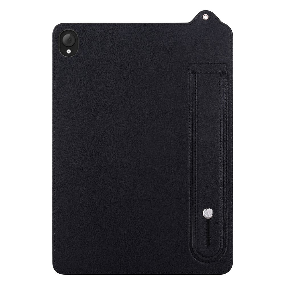 For Lenovo Tab K10C / Tab E10C Case Hand Strap Kickstand Leather Tablet Cover - Black