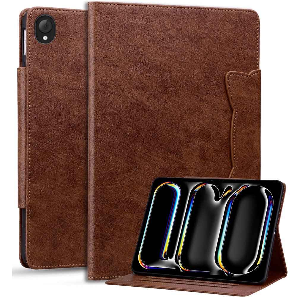 For Lenovo Tab K10C  /  E10C Case Cat Buckle Closure Leather Protective Stand Cover - Brown