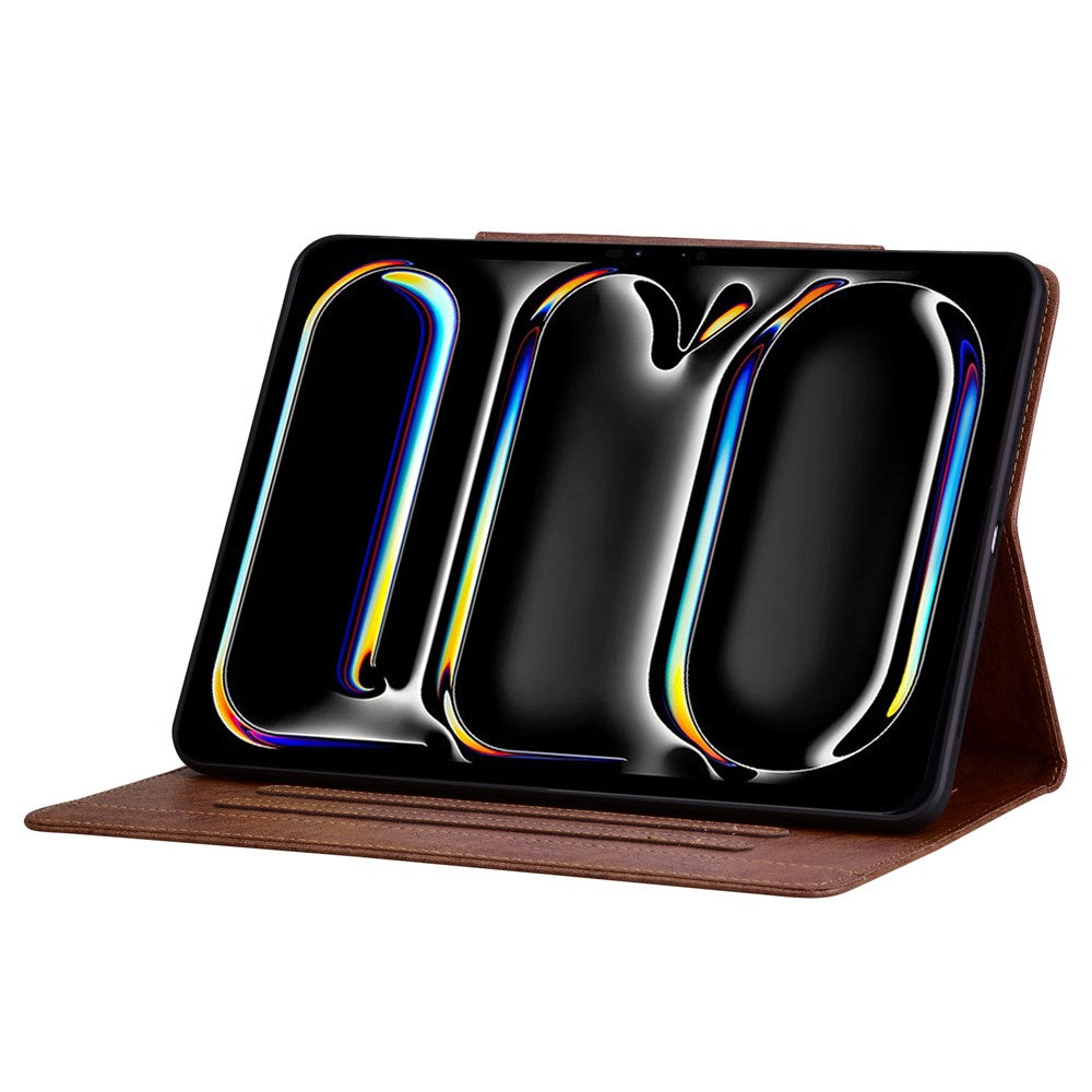 For Lenovo Tab K10C  /  E10C Case Cat Buckle Closure Leather Protective Stand Cover - Brown