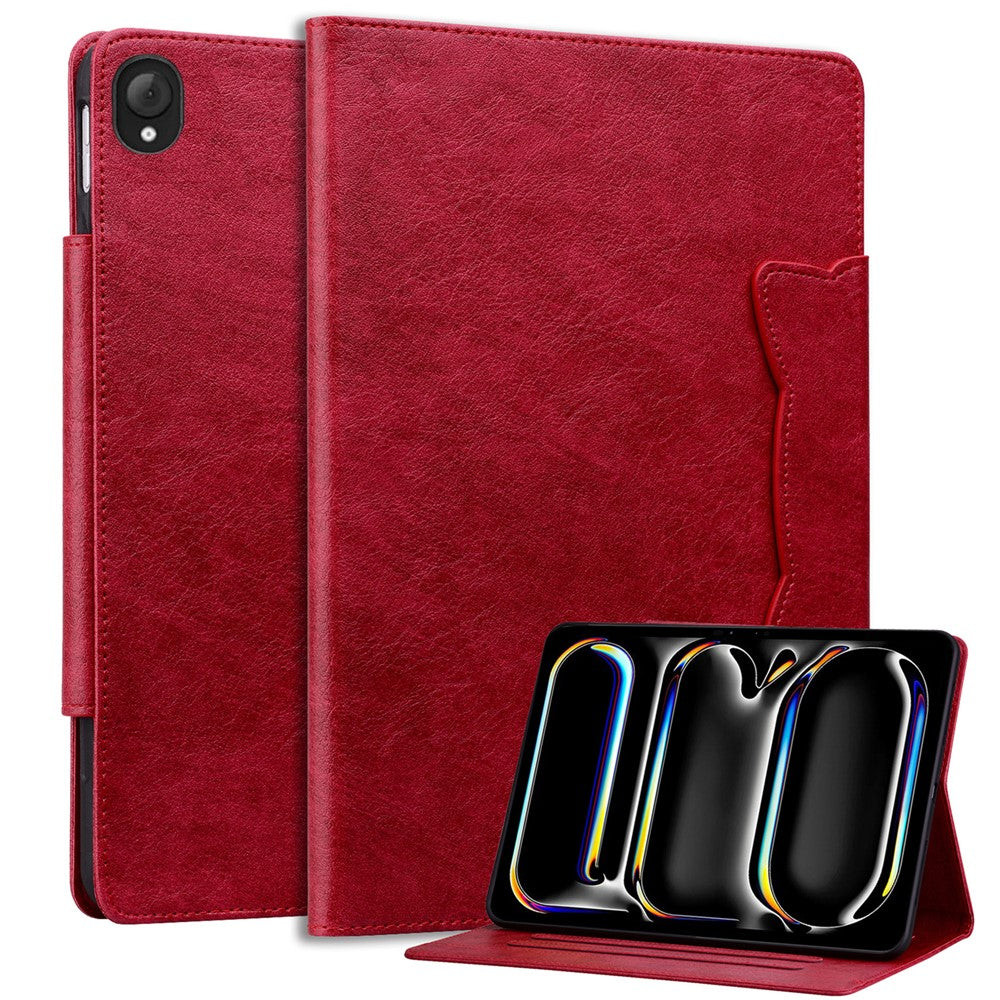 For Lenovo Tab K10C  /  E10C Case Cat Buckle Closure Leather Protective Stand Cover - Red