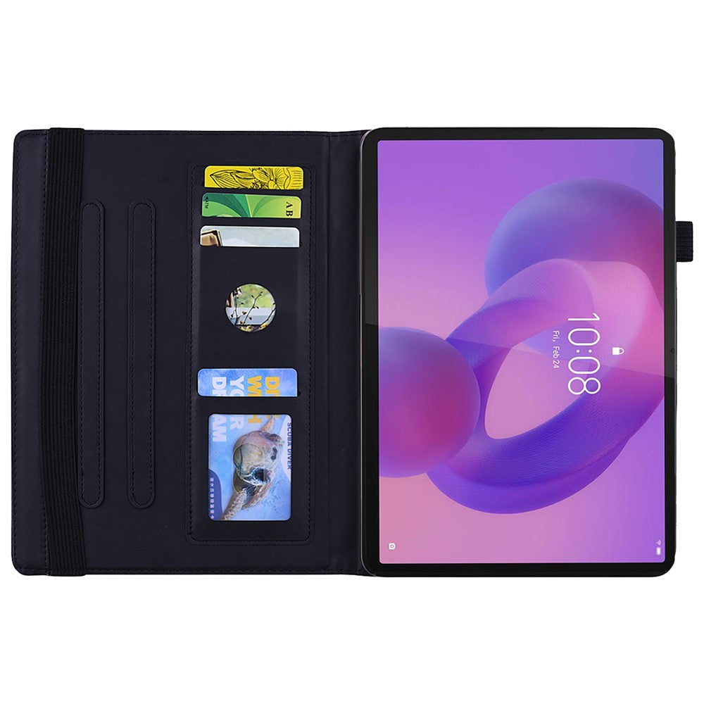 For Lenovo Tab K10C  /  E10C Tablet Case Card Slots Leather Cover Flower Pattern - Black