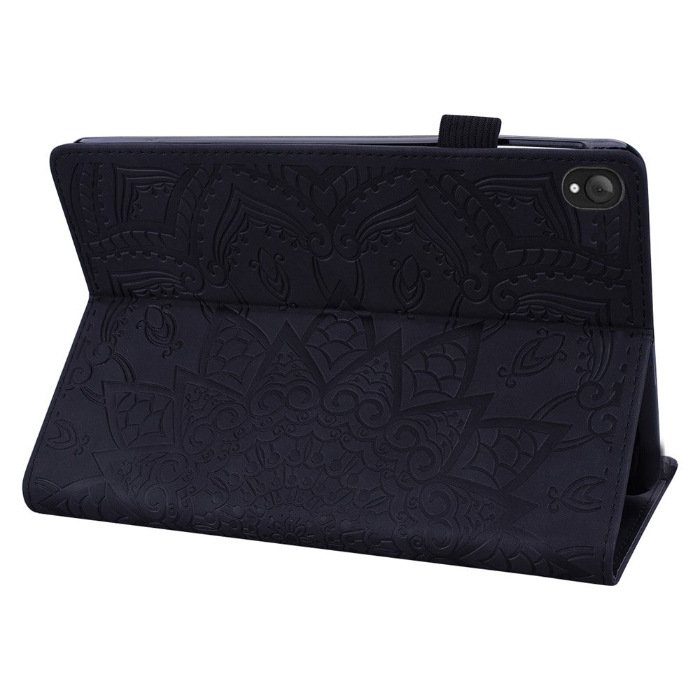 For Lenovo Tab K10C  /  E10C Tablet Case Card Slots Leather Cover Flower Pattern - Black