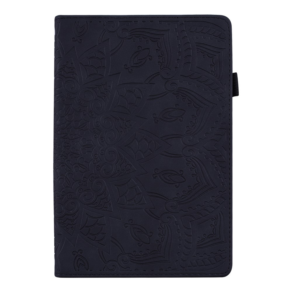 For Lenovo Tab K10C  /  E10C Tablet Case Card Slots Leather Cover Flower Pattern - Black