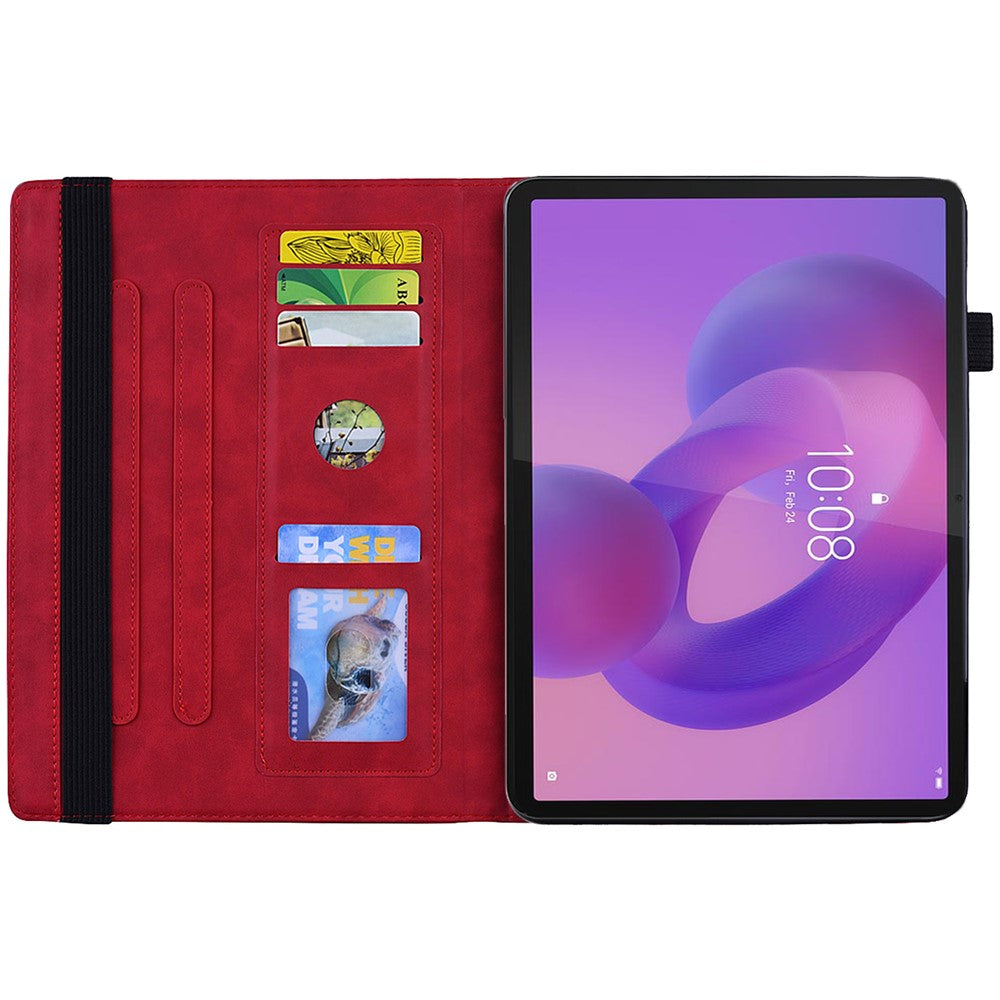 For Lenovo Tab K10C  /  E10C Tablet Case Card Slots Leather Cover Flower Pattern - Red