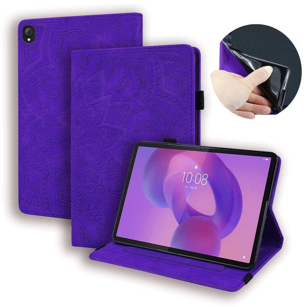 For Lenovo Tab K10C  /  E10C Tablet Case Card Slots Leather Cover Flower Pattern - Purple