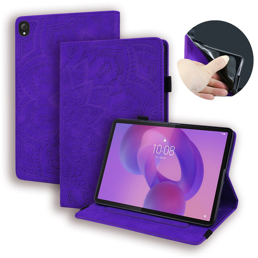 For Lenovo Tab K10C  /  E10C Tablet Case Card Slots Leather Cover Flower Pattern - Purple