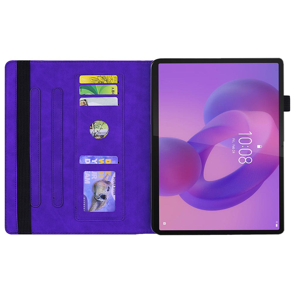 For Lenovo Tab K10C  /  E10C Tablet Case Card Slots Leather Cover Flower Pattern - Purple