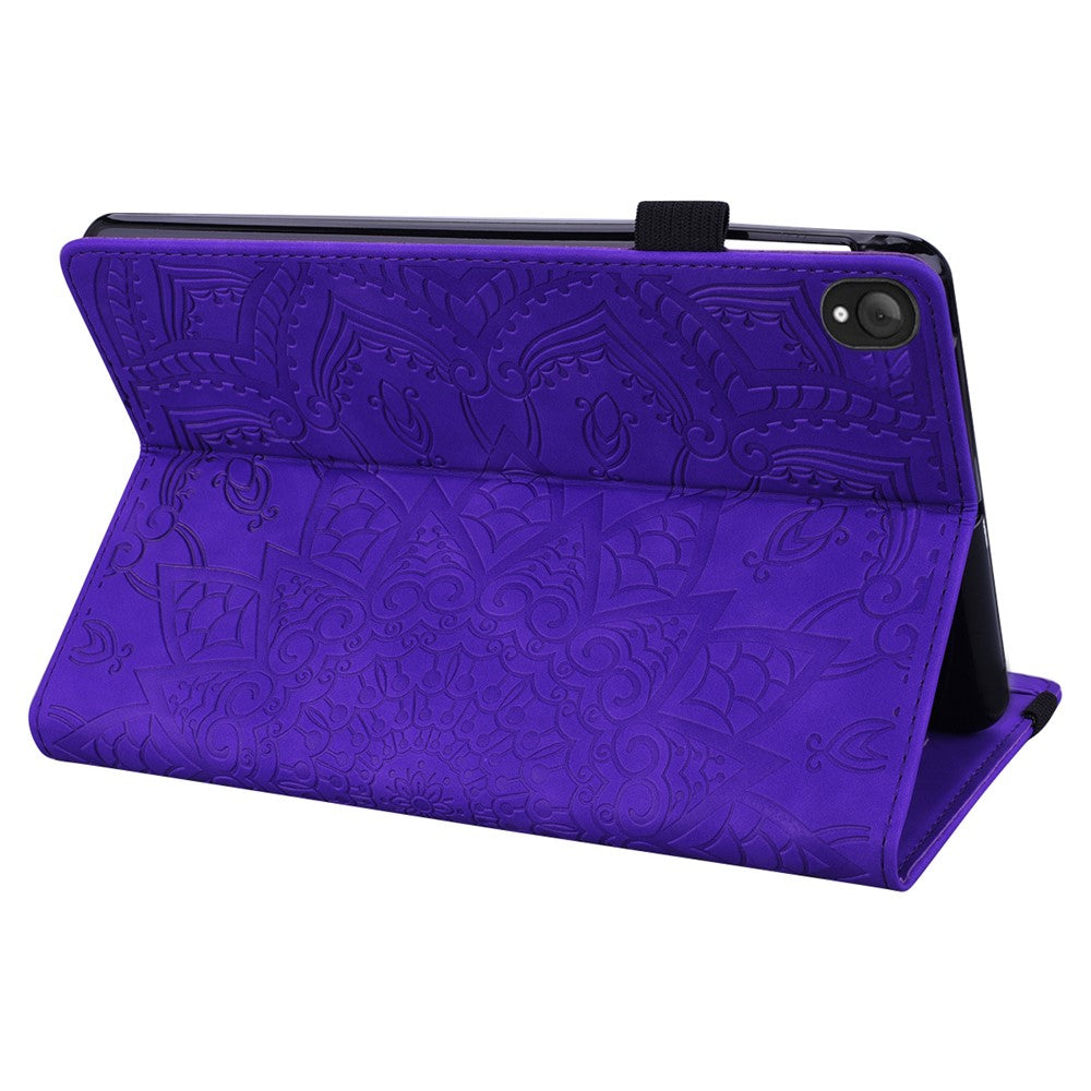 For Lenovo Tab K10C  /  E10C Tablet Case Card Slots Leather Cover Flower Pattern - Purple