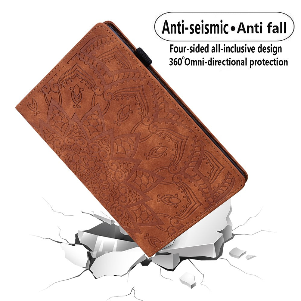 For Lenovo Tab K10C  /  E10C Tablet Case Card Slots Leather Cover Flower Pattern - Brown