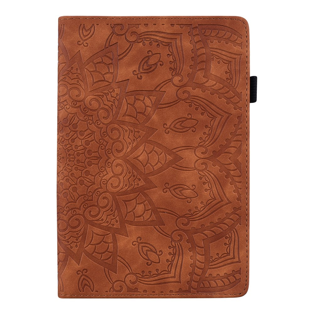 For Lenovo Tab K10C  /  E10C Tablet Case Card Slots Leather Cover Flower Pattern - Brown