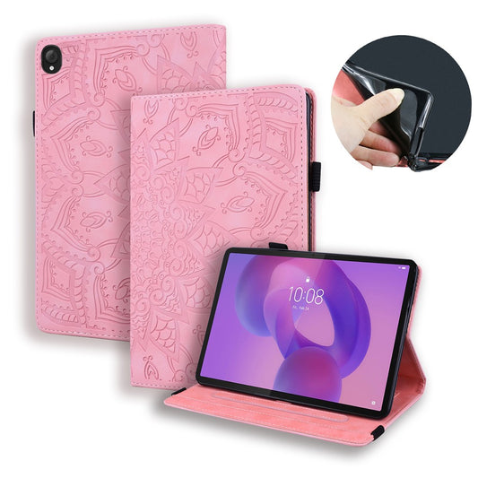 For Lenovo Tab K10C  /  E10C Tablet Case Card Slots Leather Cover Flower Pattern - Pink