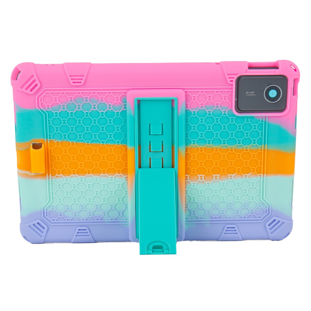 For Lenovo Tab M11 Case Retro Textured PC Kickstand Silicone Tablet Cover with Shoulder Strap - Colorful Pink