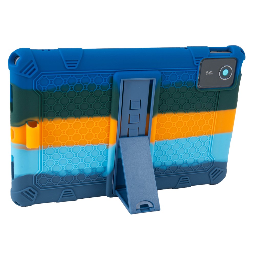 For Lenovo Tab M11 Case Retro Textured PC Kickstand Silicone Tablet Cover with Shoulder Strap - Colorful Dark Blue