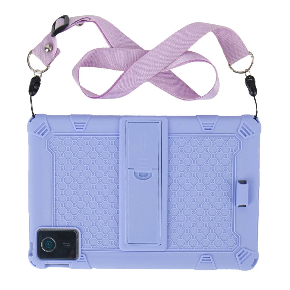 For Lenovo Tab M11 Case Retro Textured PC Kickstand Silicone Tablet Cover with Shoulder Strap - Purple