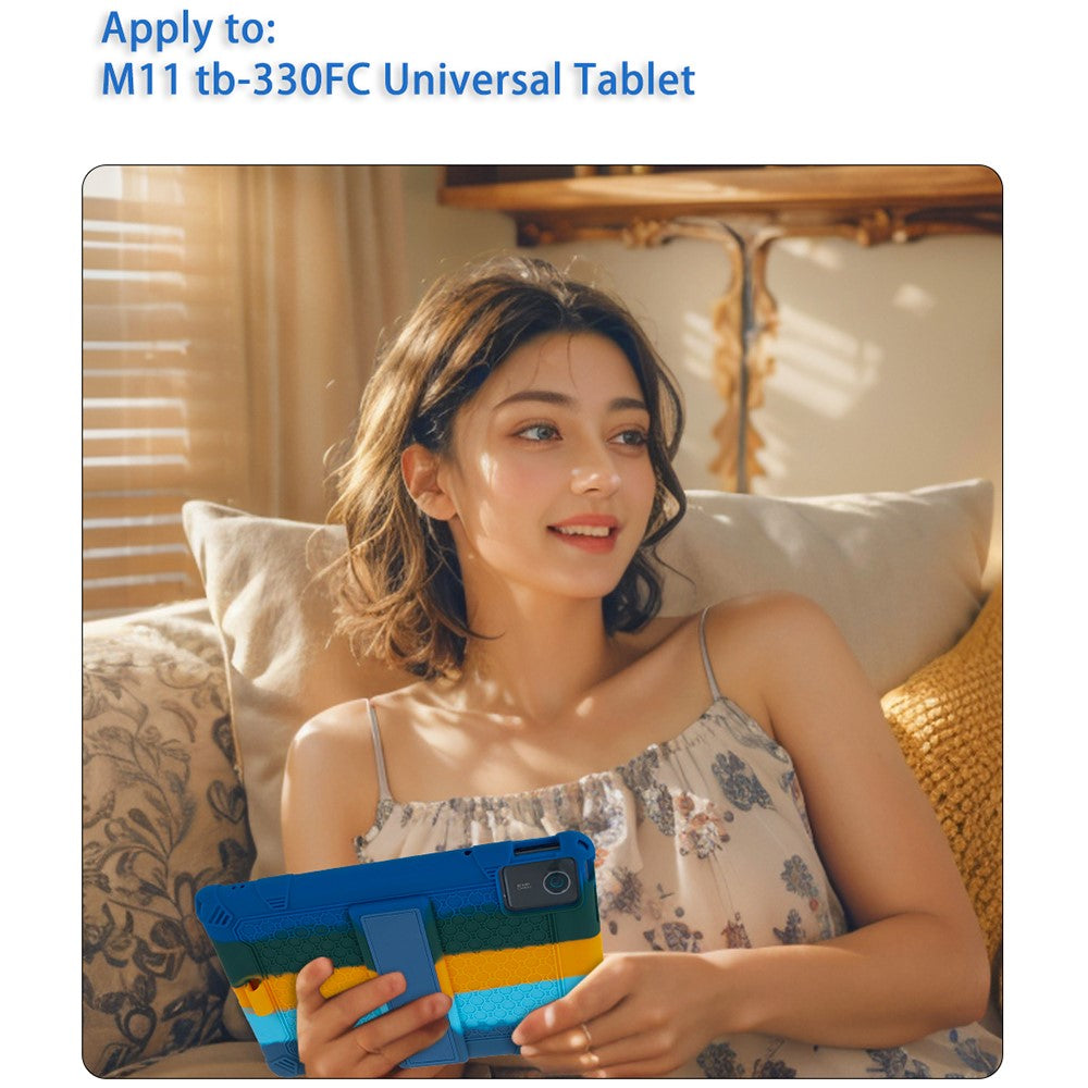 For Lenovo Tab M11 Case Retro Textured PC Kickstand Silicone Tablet Cover with Shoulder Strap - Purple