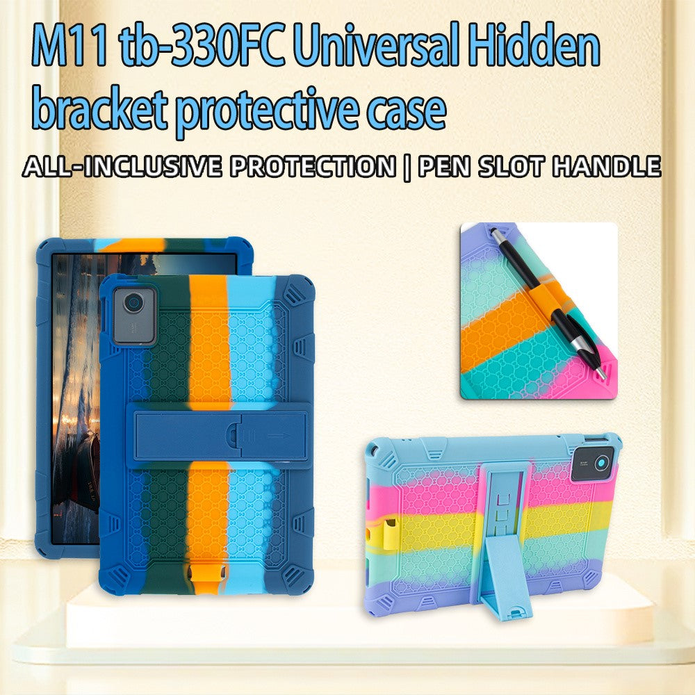 For Lenovo Tab M11 Case Retro Textured PC Kickstand Silicone Tablet Cover with Shoulder Strap - Purple