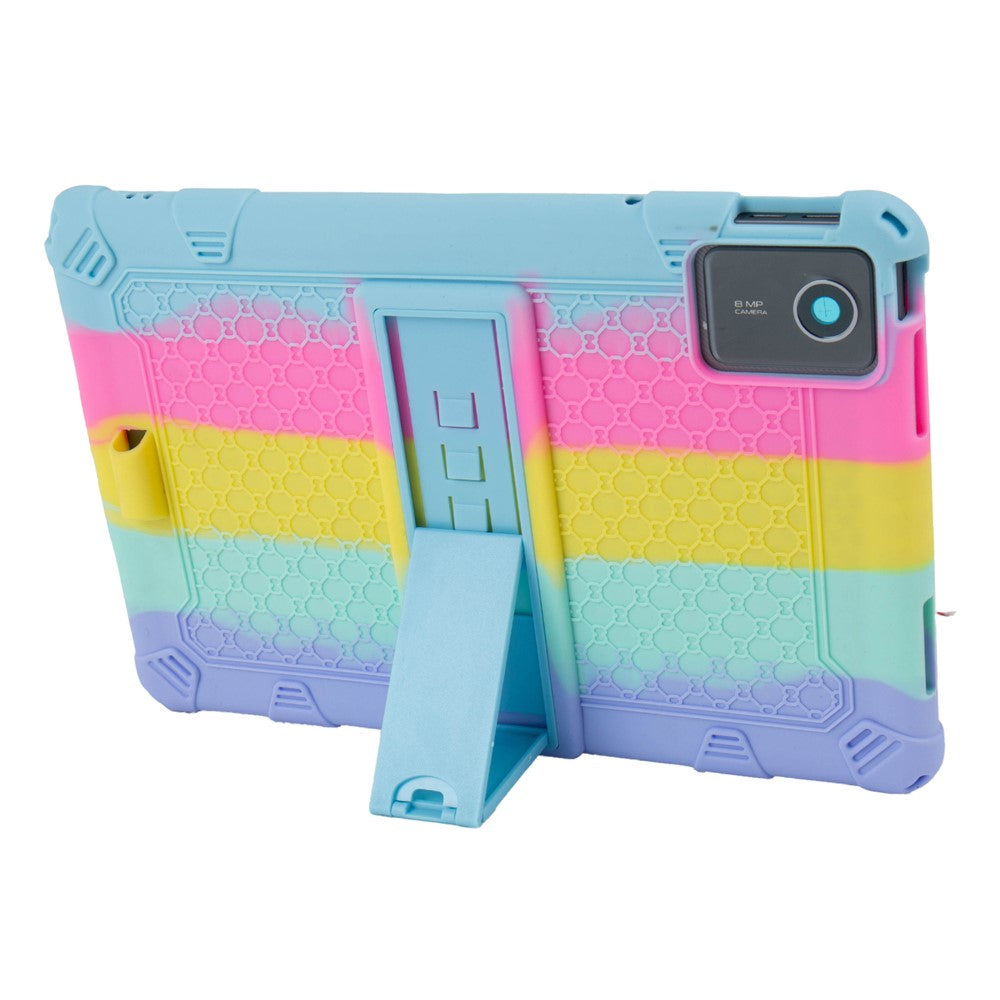 For Lenovo Tab M11 Case Retro Textured PC Kickstand Silicone Tablet Cover with Shoulder Strap - Colorful Baby Blue