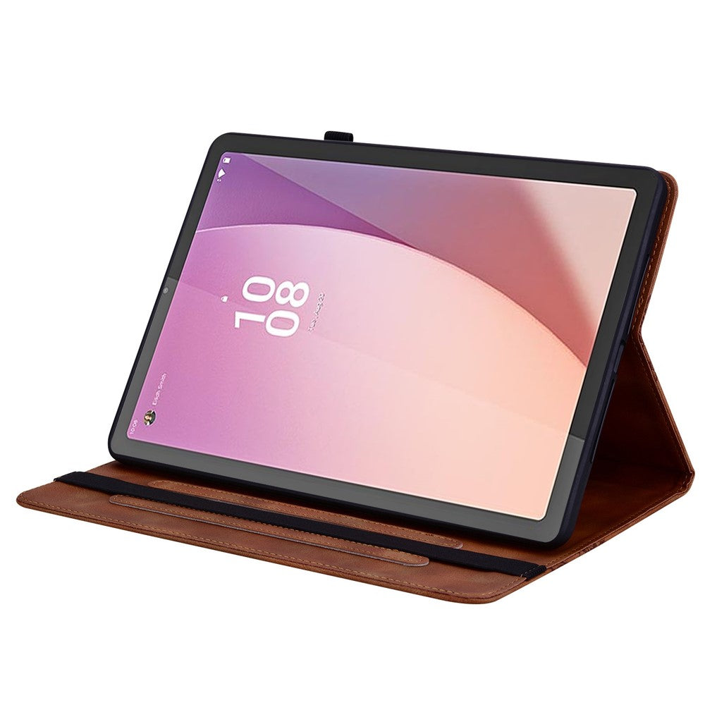 For Lenovo Tab M9 Leather Case Heart Imprint Foldable Stand Card Slot Stylus Holder Tablet Cover - Brown